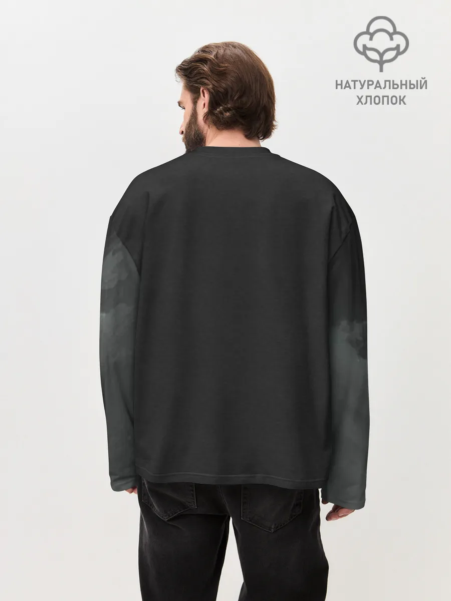 Мужской лонгслив оверсайз хлопок / Лошадь угли