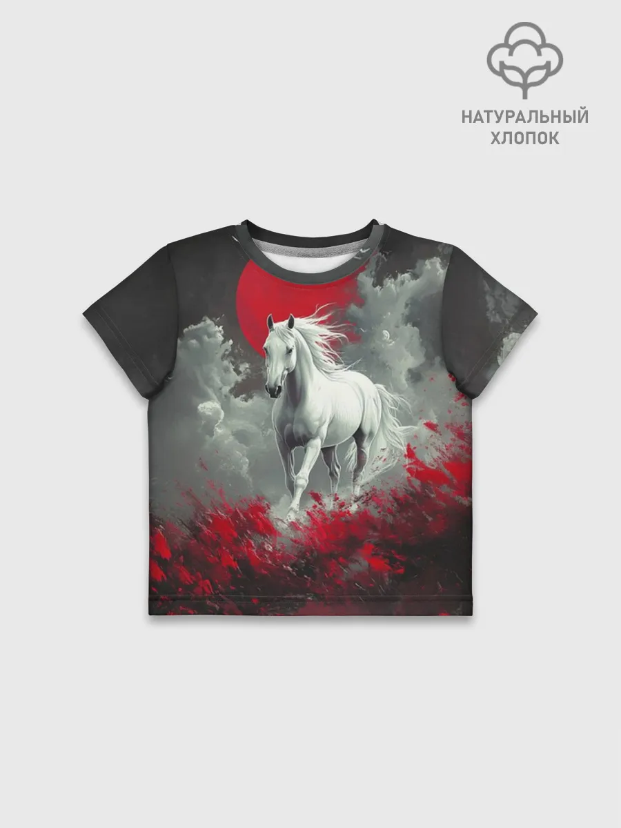 Футболка для девочки укороченная оверсайз хлопок / Лошадь угли