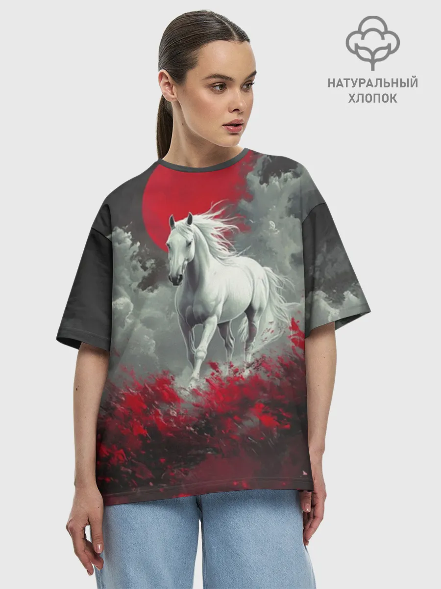 Женская футболка оверсайз хлопок / Лошадь угли
