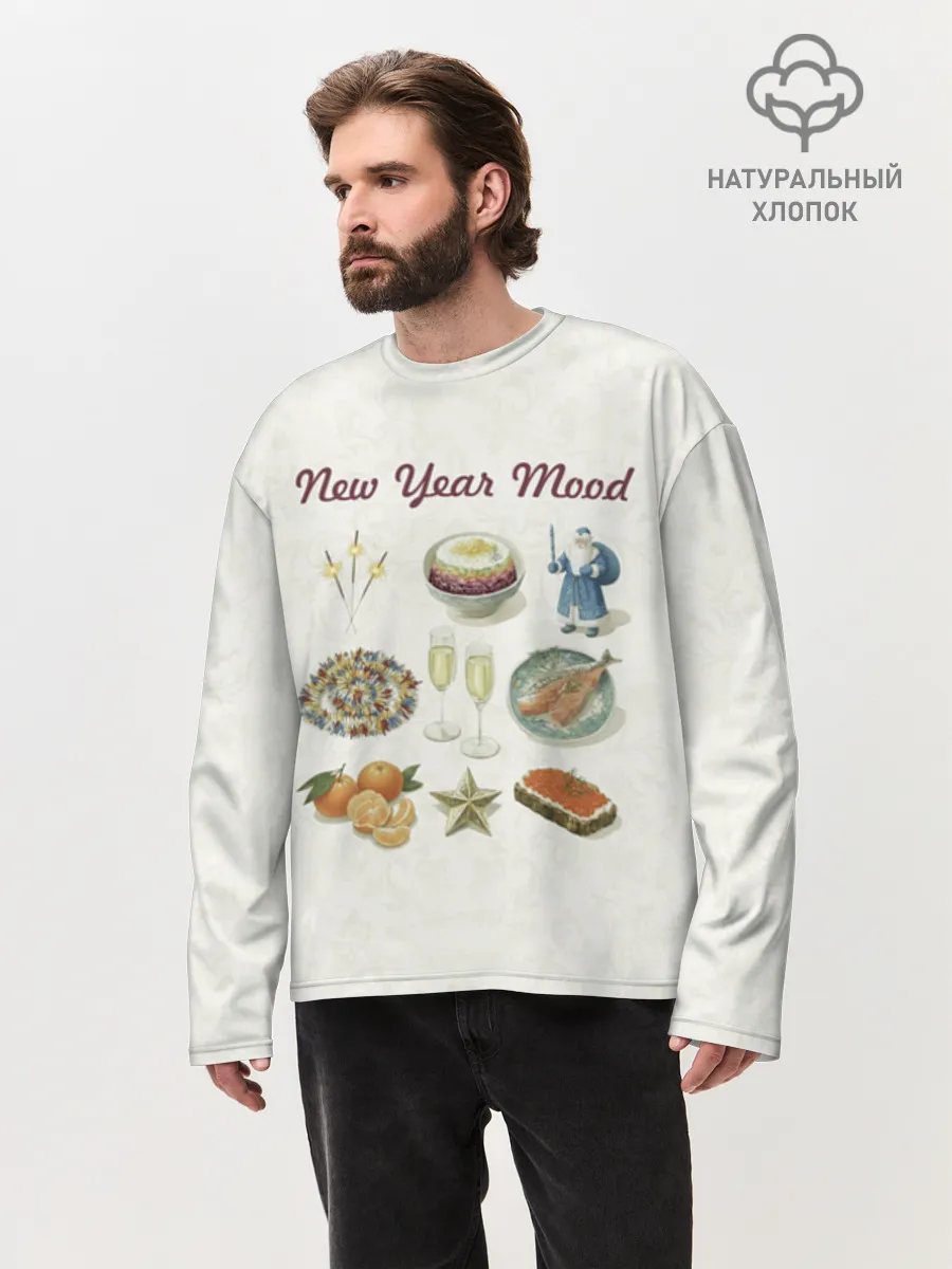 Мужской лонгслив оверсайз хлопок / Новогодний коллаж