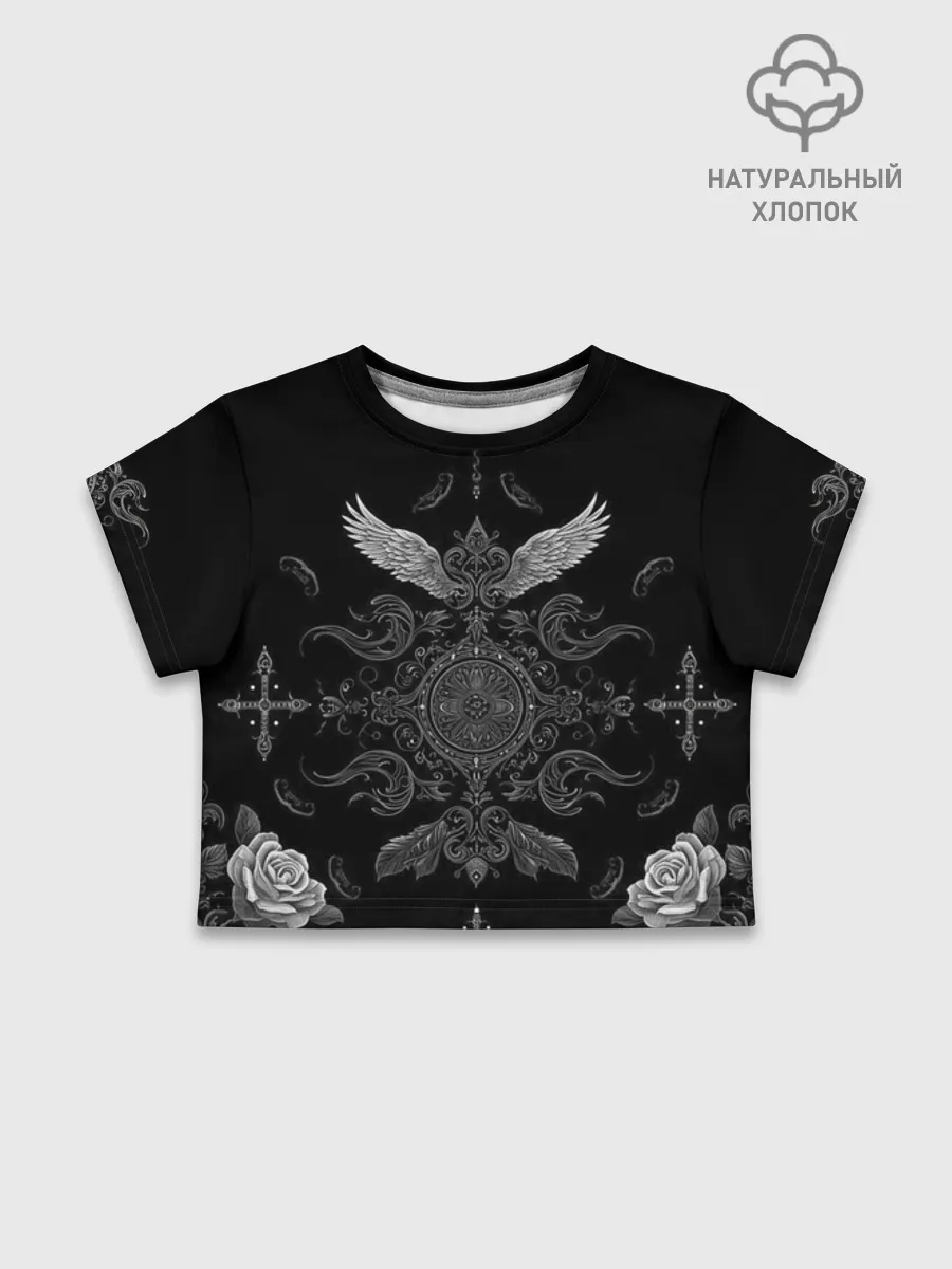Футболка для девочки укороченная базовая хлопок / Gothic Black