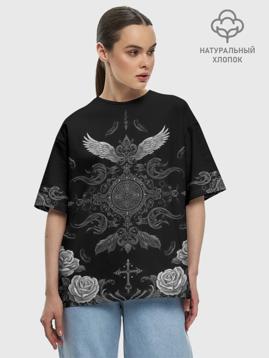 Женская футболка оверсайз хлопок / Gothic Black