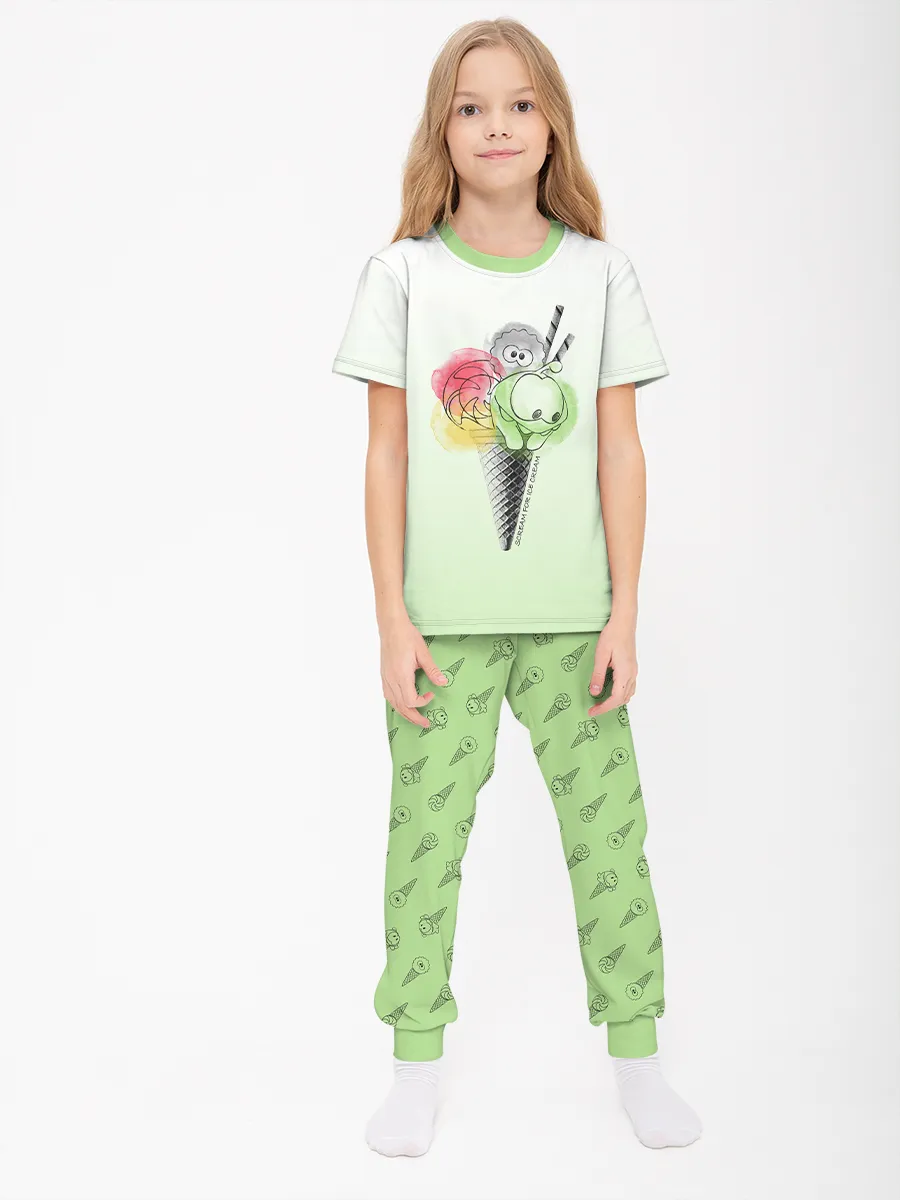 Детская пижама с брюками хлопок / P030_OmIceCreamGreen