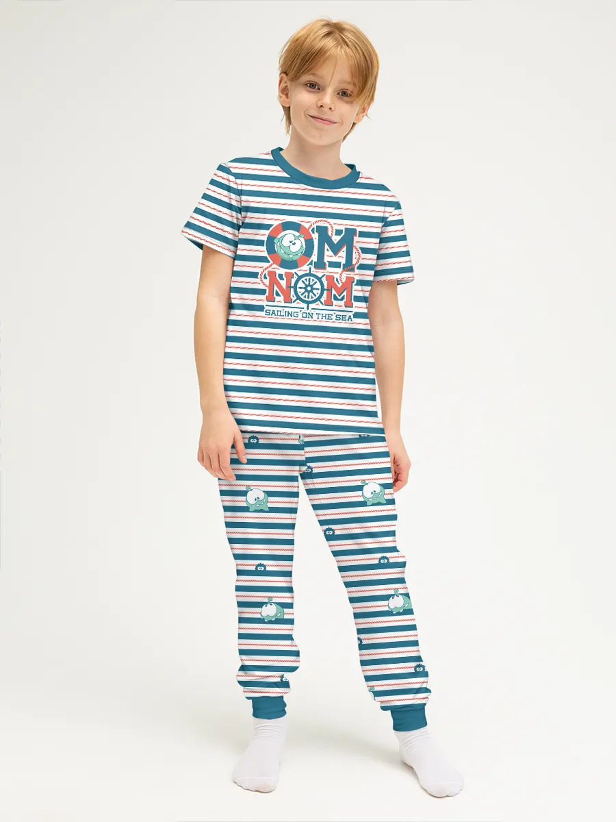 Детская пижама с брюками хлопок / P030_OmStripesBlue