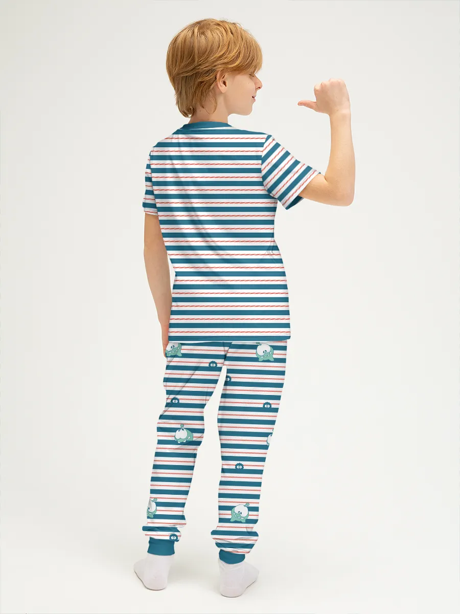Детская пижама с брюками хлопок / P030_OmStripesBlue