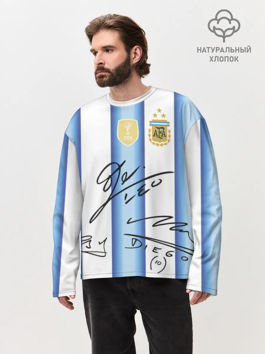 Мужской лонгслив оверсайз хлопок / Футбол Аргентина