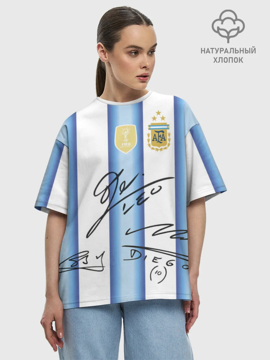 Футболка женская оверсайз премиум / Аргентина автографы футболистов
