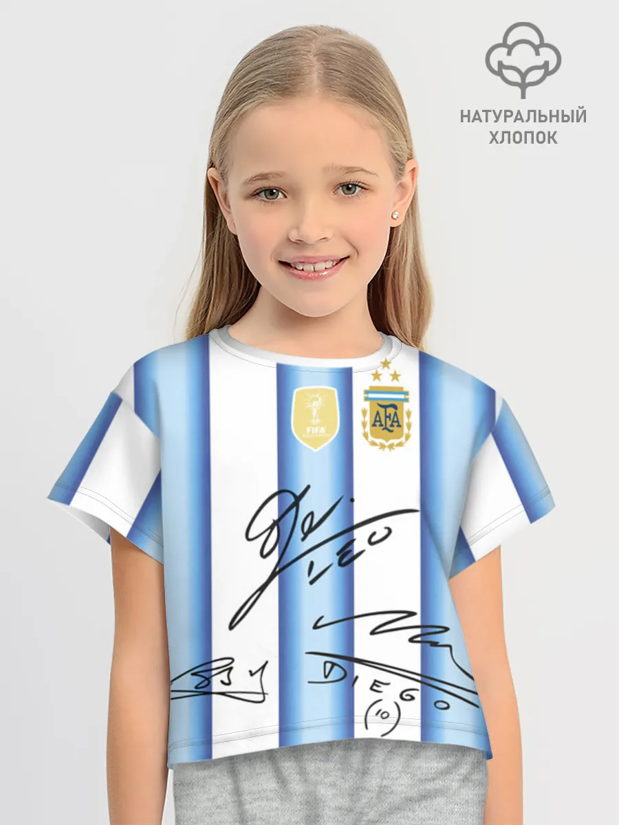 Футболка для девочки укороченная оверсайз хлопок / Футбол Аргентина