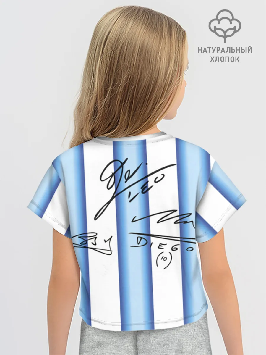 Футболка для девочки укороченная оверсайз хлопок / Футбол Аргентина