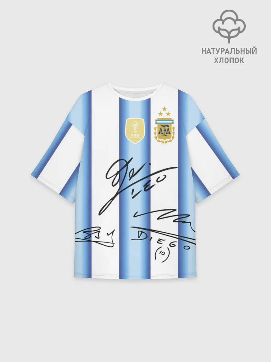 Женская футболка оверсайз хлопок / Аргентина автографы футболистов