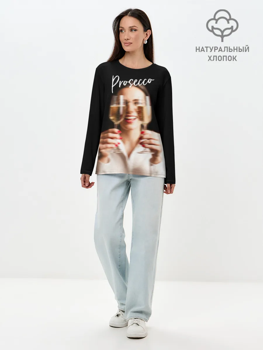 Лонгслив женский. Хлопок / Prosecco Black