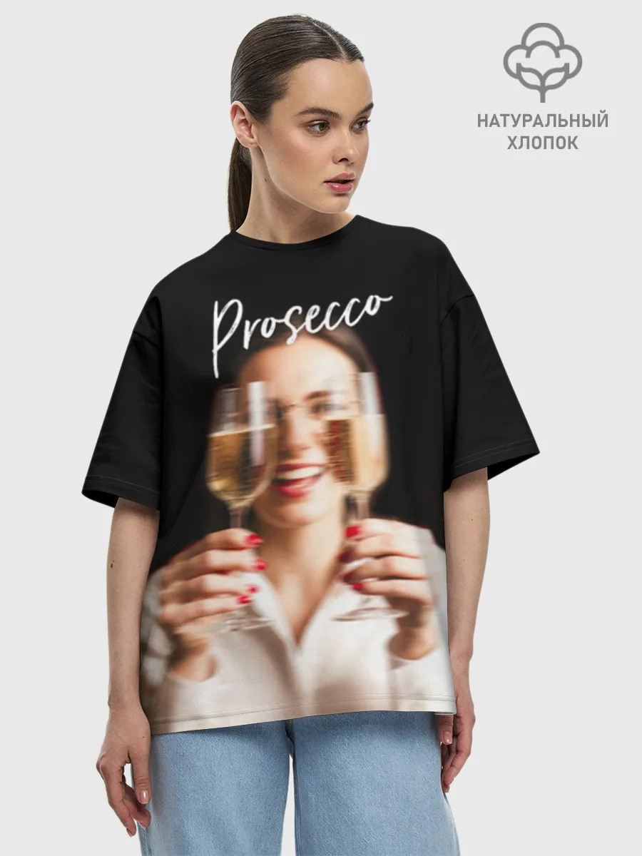 Футболка женская оверсайз премиум / Prosecco Black