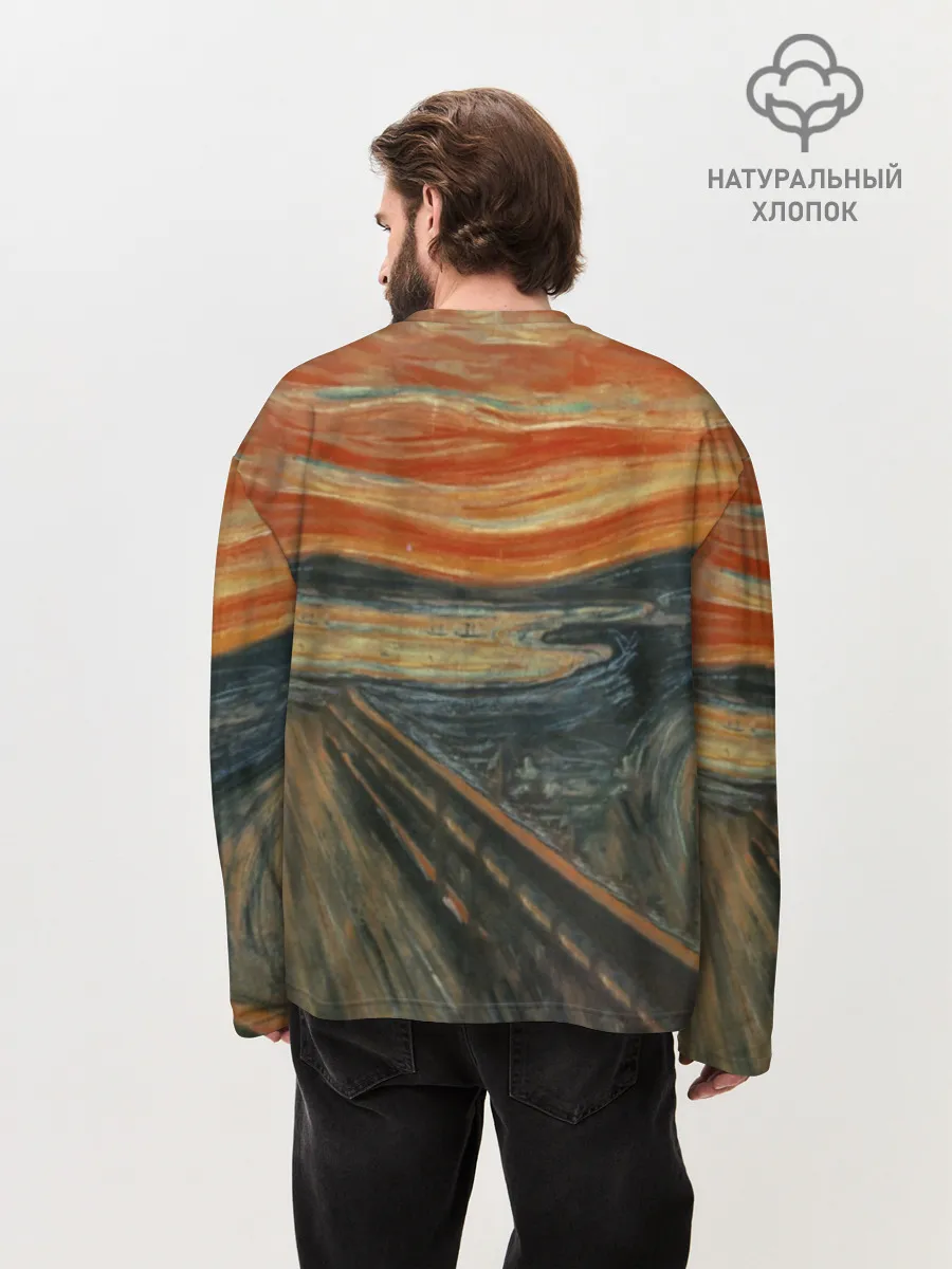 Мужской лонгслив оверсайз хлопок / New Year, Крик