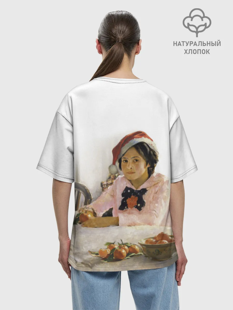 Женская футболка оверсайз хлопок / Девочка и мандарины НГ