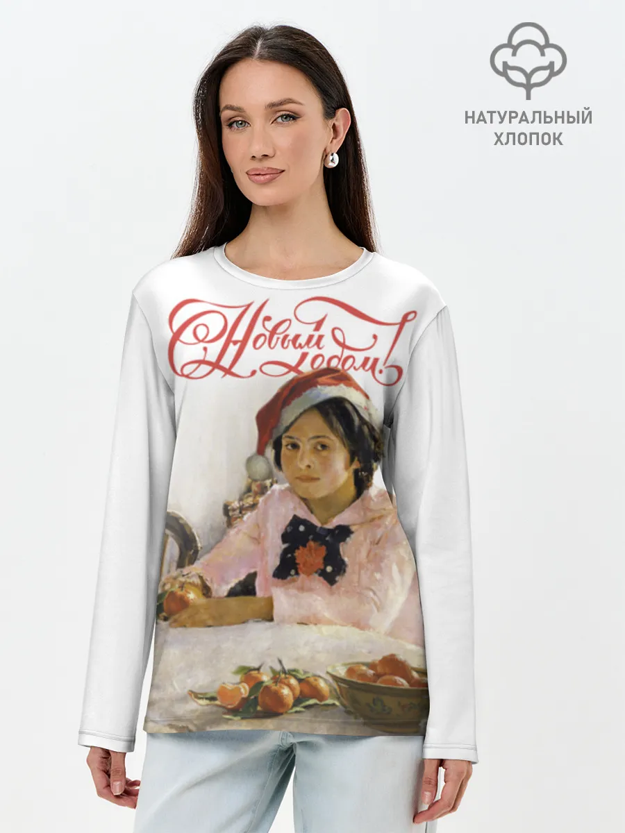 Лонгслив женский. Хлопок / Девочка и мандарины НГ