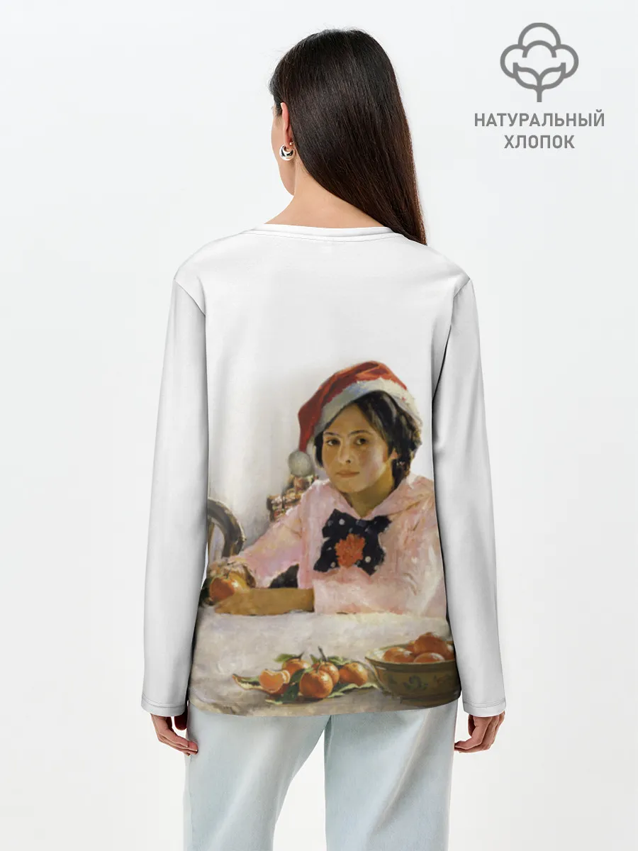 Лонгслив женский. Хлопок / Девочка и мандарины НГ