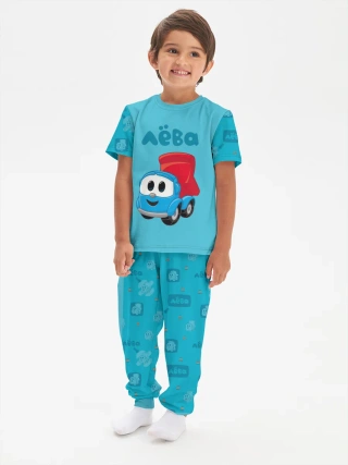Детская пижама с брюками хлопок / Грузовичок Лёва LevaBlue