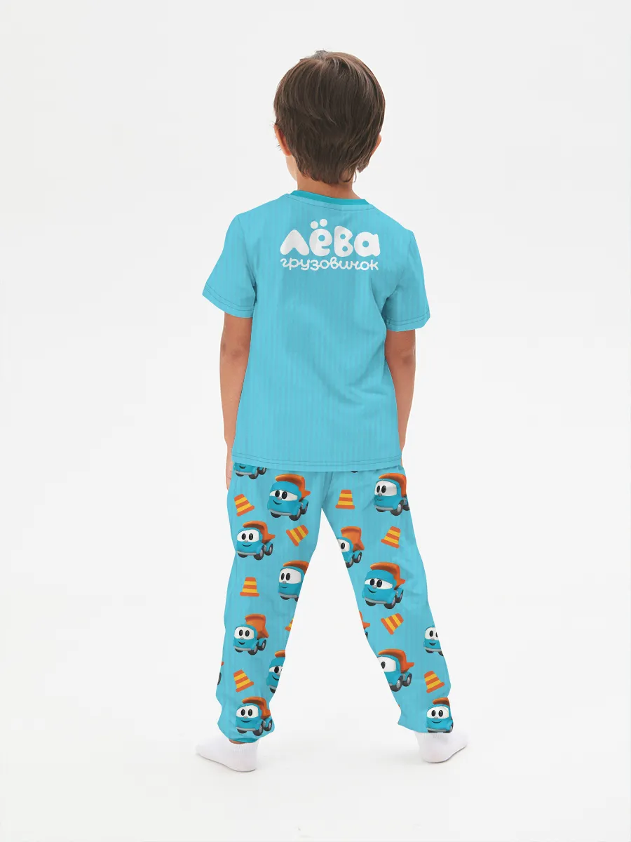 Детская пижама с брюками хлопок / Грузовичок Лёва LevaLightBlue