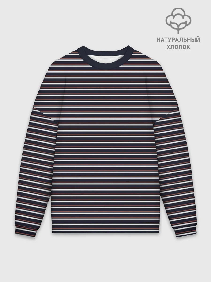 Мужской свитшот оверсайз хлопок / Тёмно-синяя полоска