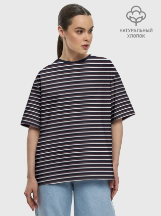 Женская футболка оверсайз хлопок / Тёмно-синяя полоска