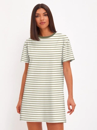 Женское платье хлопок / Зелёная приглушённая полоска