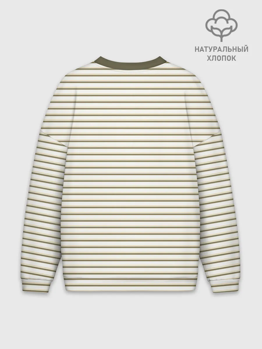 Мужской свитшот оверсайз хлопок / Зелёная приглушённая полоска
