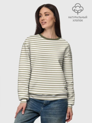 Женский свитшот базовый хлопок / Зелёная приглушённая полоска