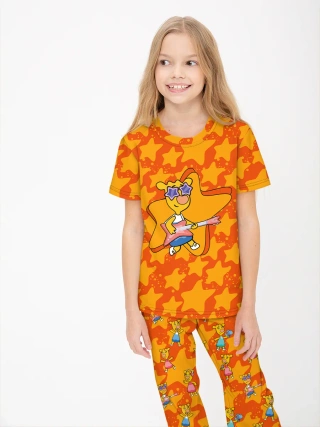 Детская пижама с брюками хлопок / P014_ОКZoOrange