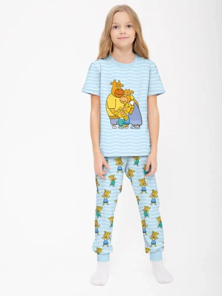 Детская пижама с брюками хлопок / Оранжевая корова FamilyLightBlue