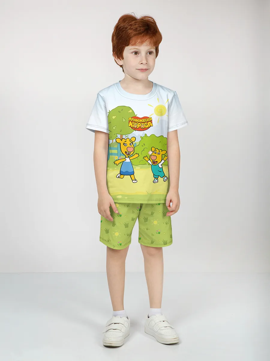 Детская пижама с шортами / P014_ОКZoBoGreen