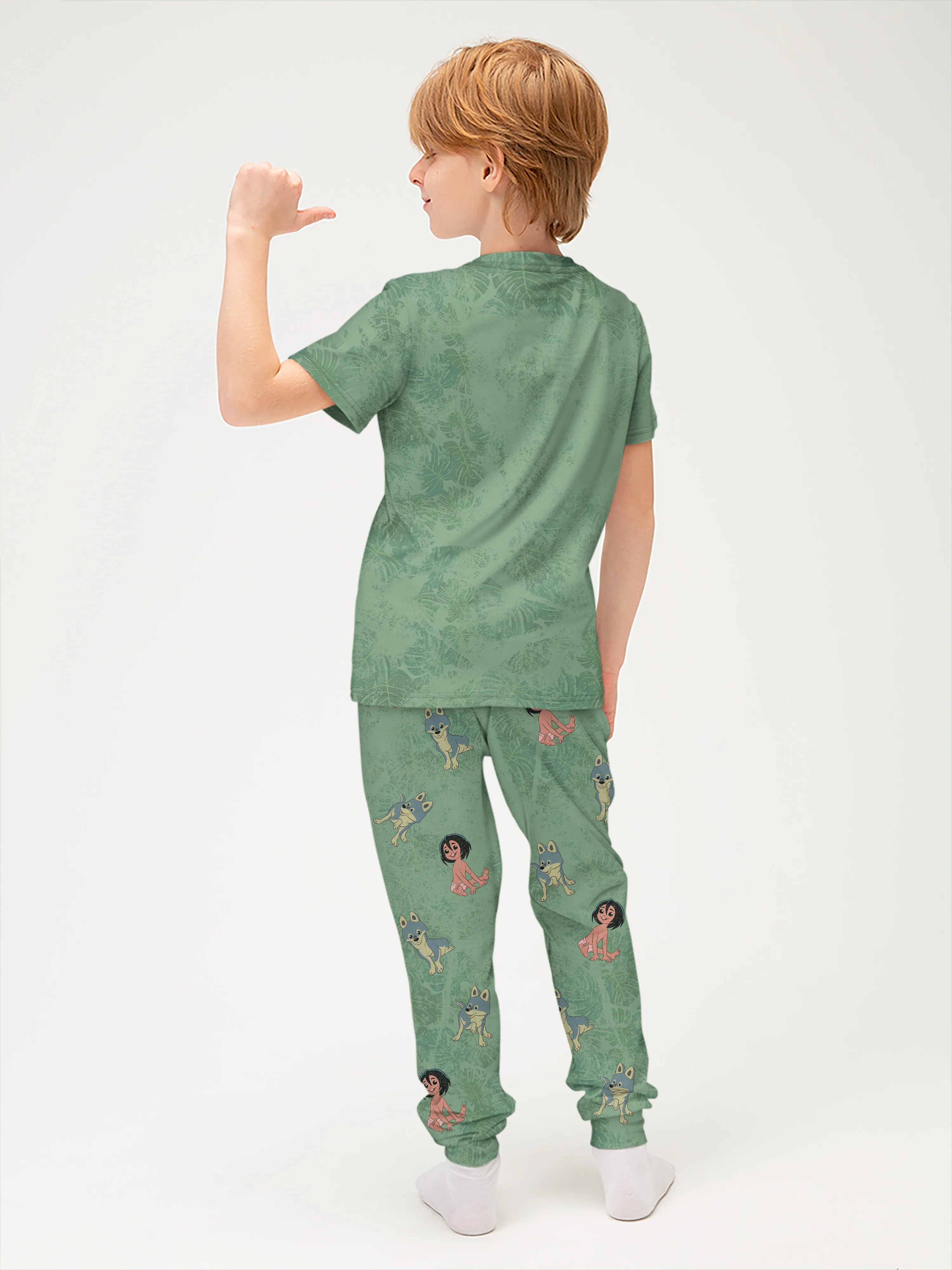 Детская пижама с брюками хлопок / P014_MaugliGreen