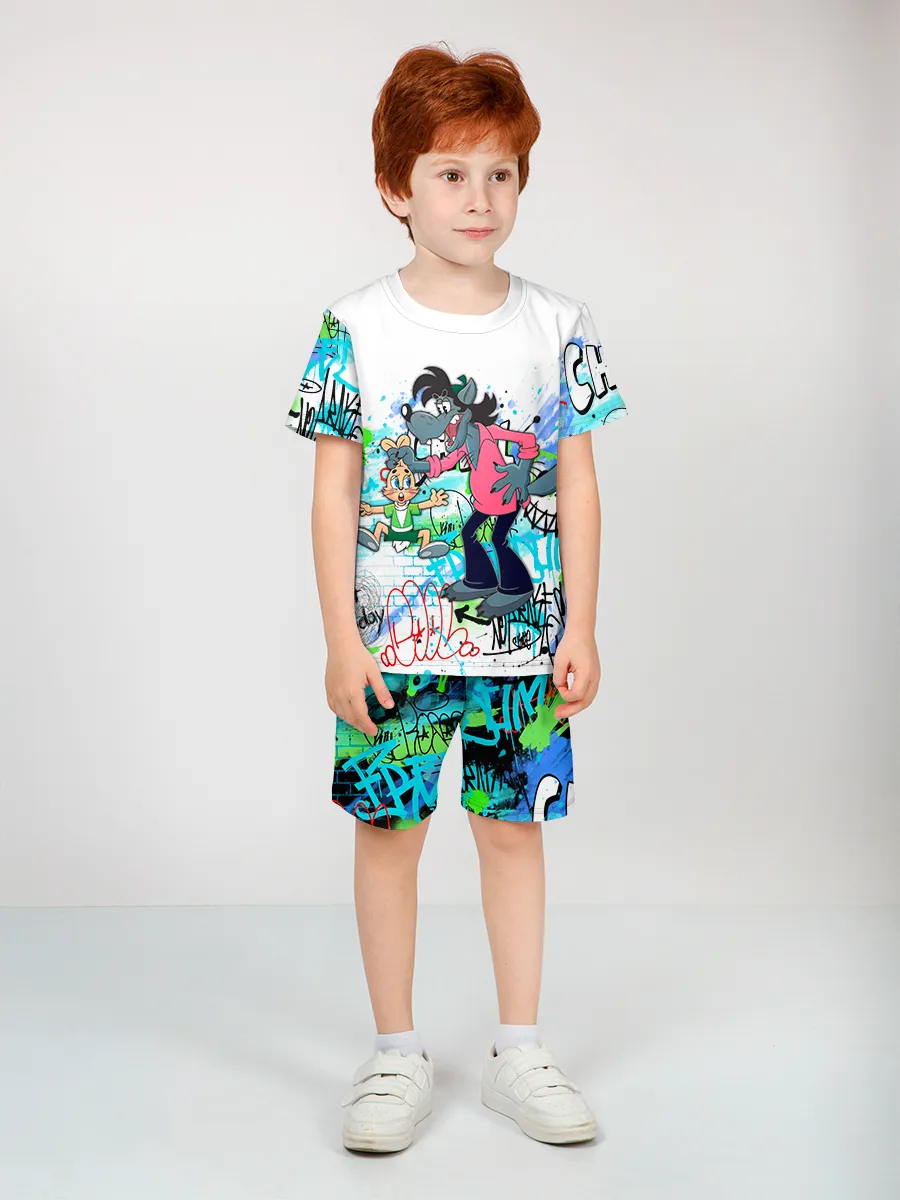 Детская пижама с шортами / P014_WolfGraffiti