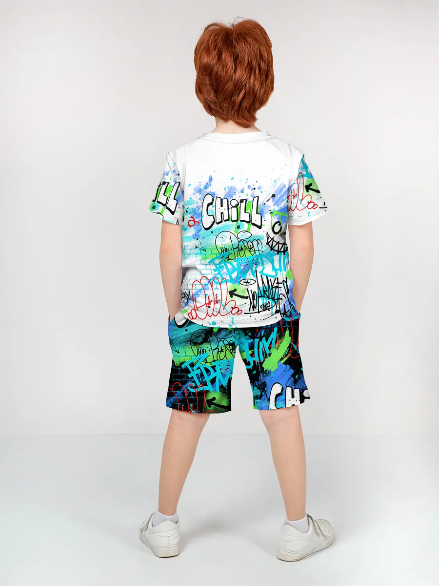 Детская пижама с шортами / P014_WolfGraffiti