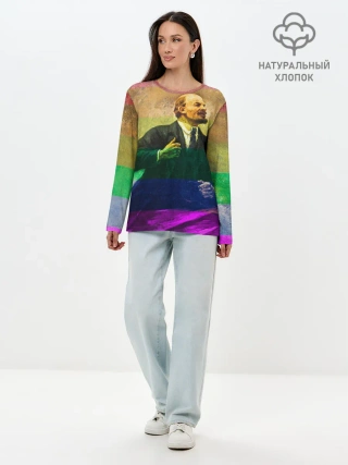 Лонгслив женский. Хлопок / Радужный Ленин