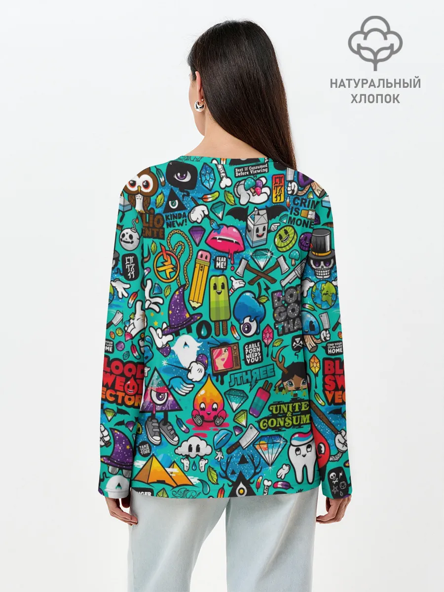 Лонгслив женский. Хлопок / стикербомбинг
