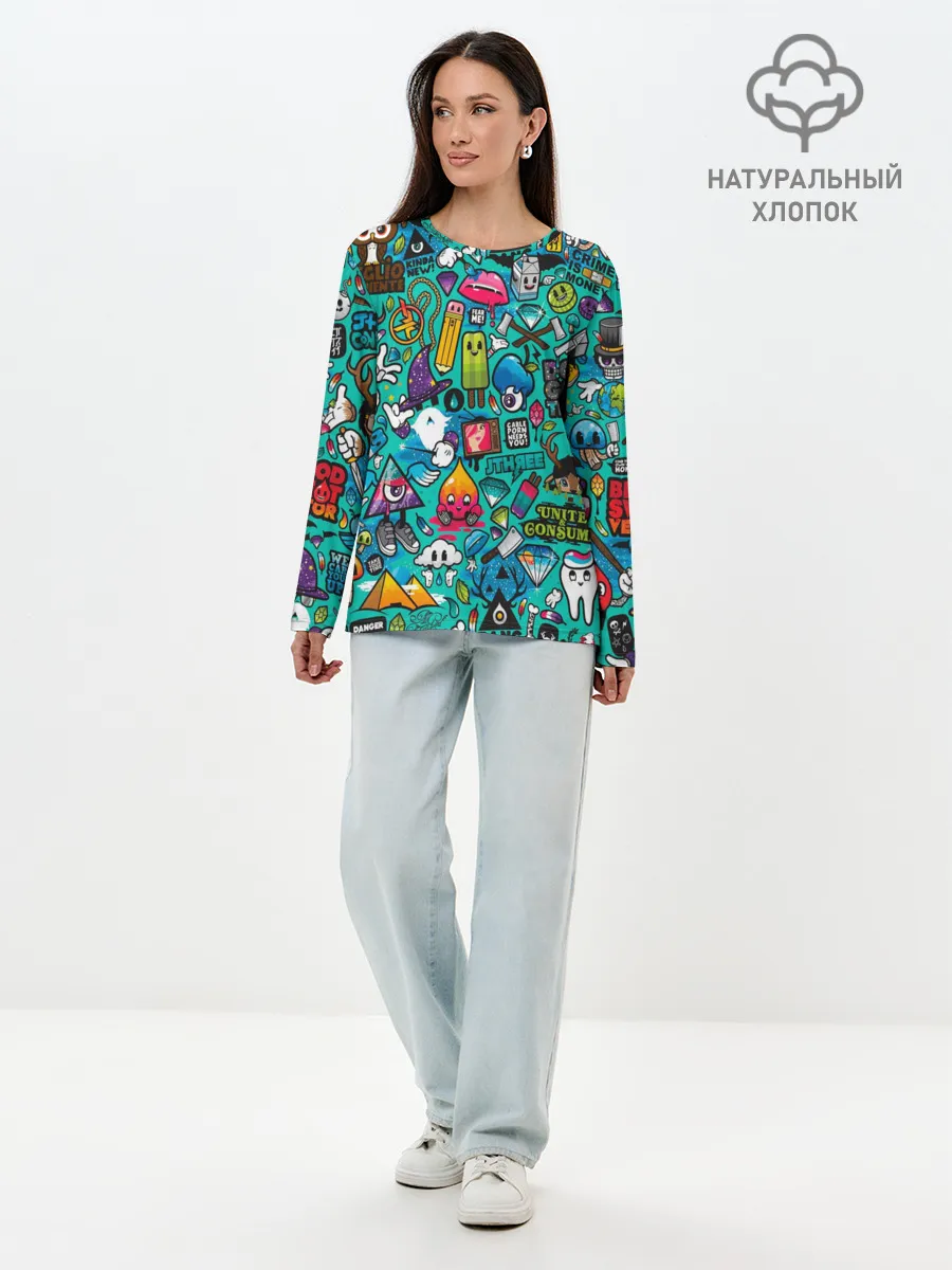 Лонгслив женский. Хлопок / стикербомбинг
