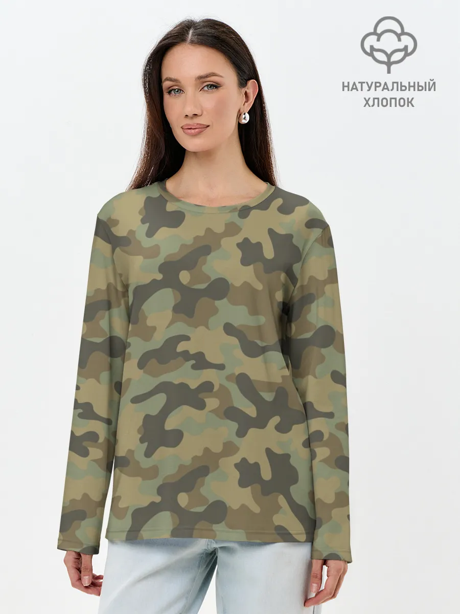 Лонгслив женский. Хлопок / Хаки