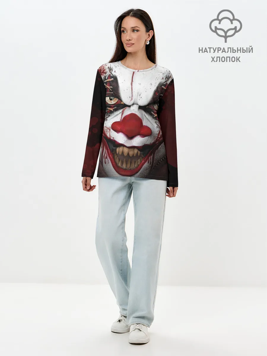 Лонгслив женский. Хлопок / Зомби клоун