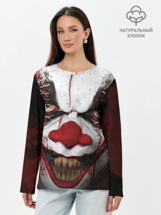 Лонгслив женский. Хлопок / Зомби клоун