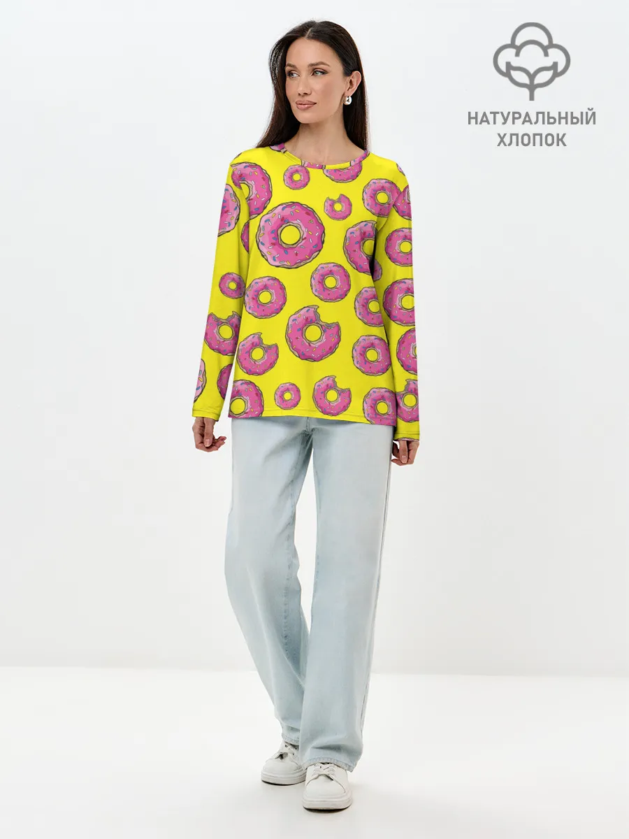 Лонгслив женский. Хлопок / Пончики