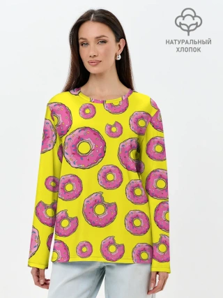 Лонгслив женский. Хлопок / Пончики