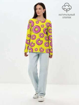 Лонгслив женский. Хлопок / Пончики