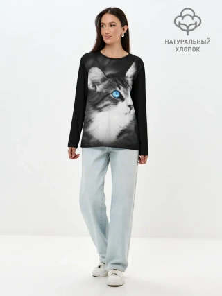 Лонгслив женский. Хлопок / Кот