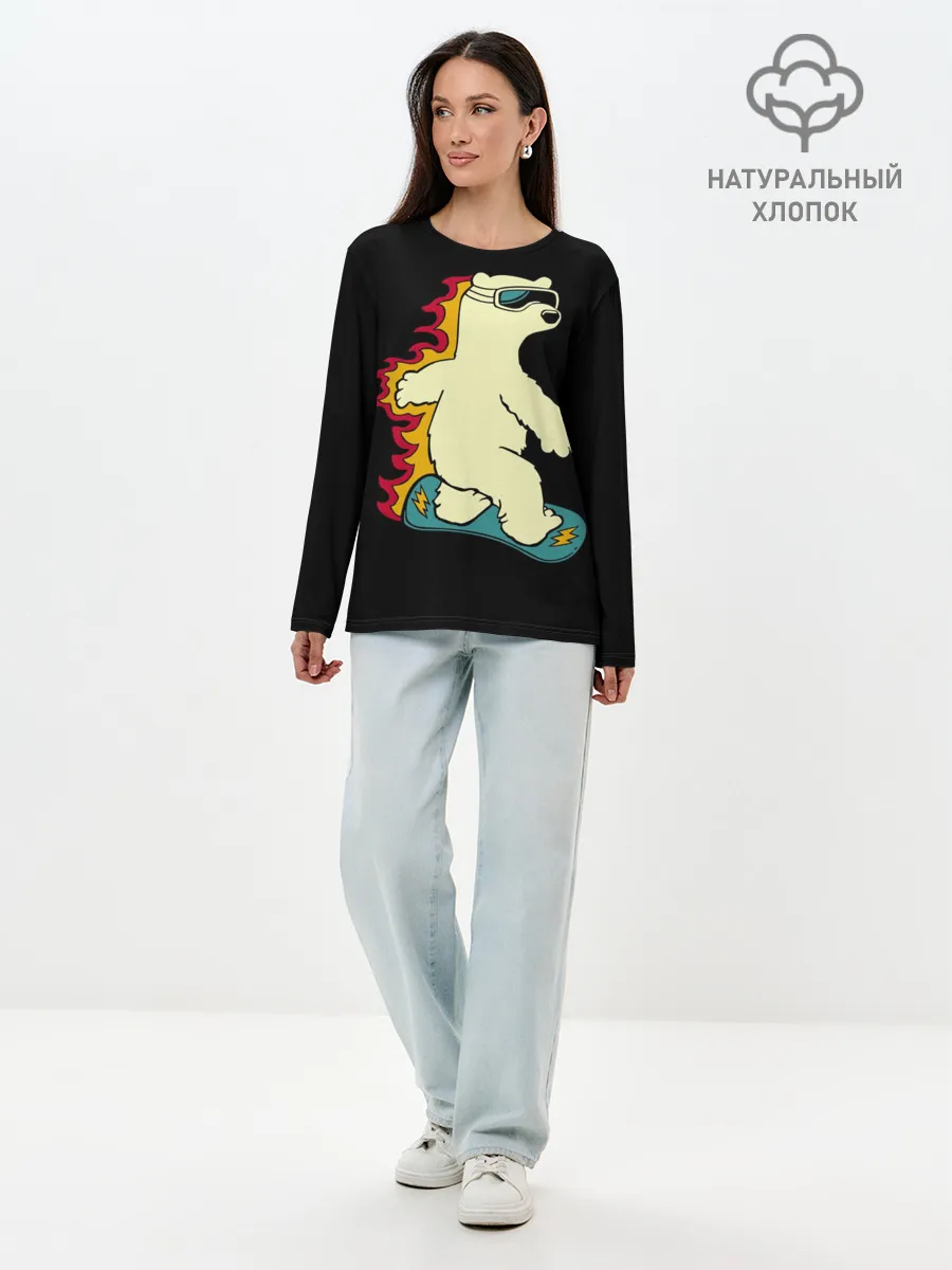 Лонгслив женский. Хлопок / Мишка на борде