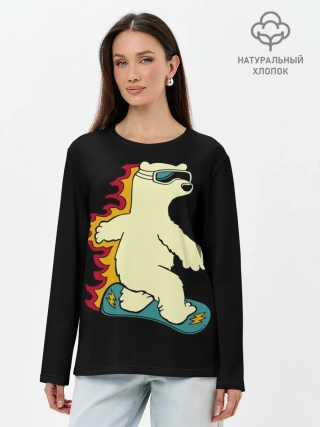 Лонгслив женский. Хлопок / Мишка на борде