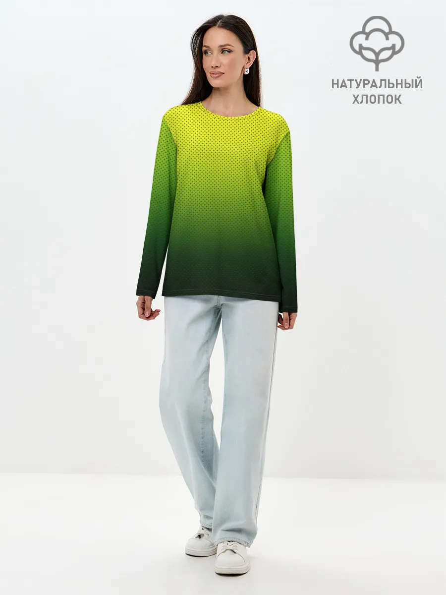 Лонгслив женский. Хлопок / Зелёная текстура