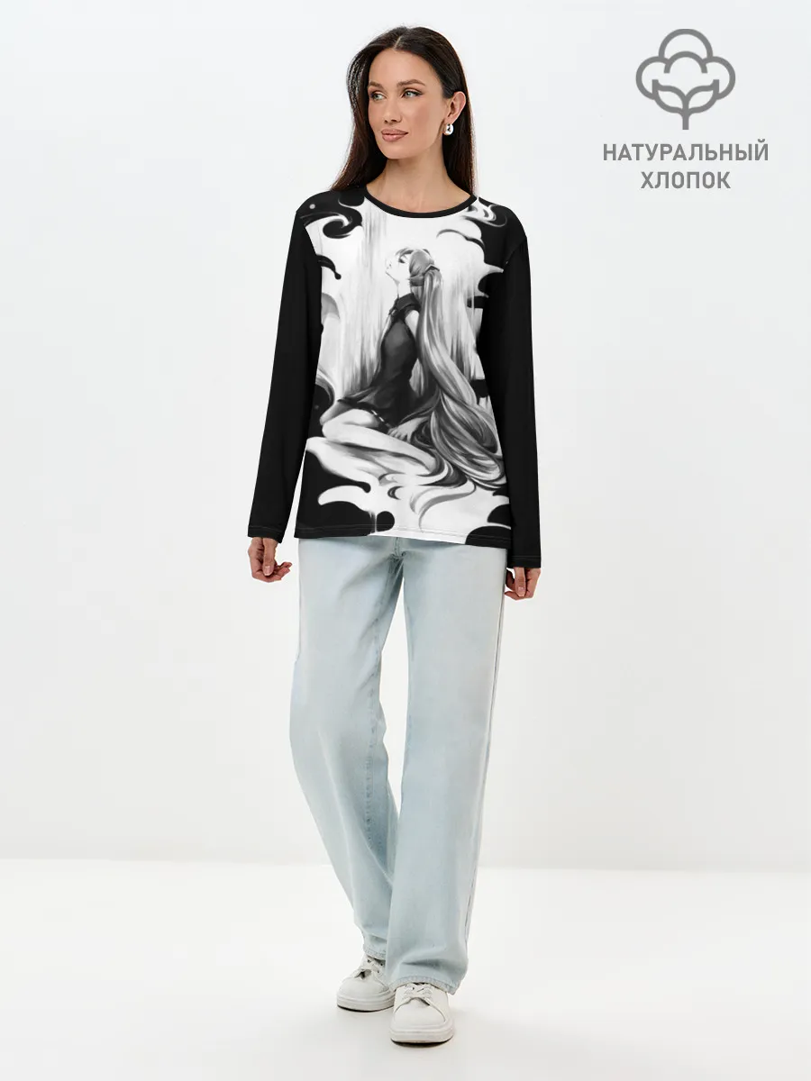 Лонгслив женский. Хлопок / Черно-белая Мику Хацунэ