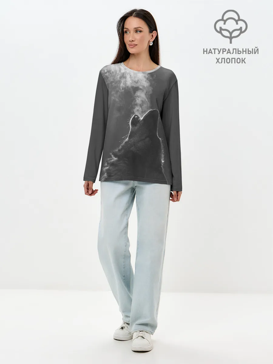 Лонгслив женский. Хлопок / Воющий волк