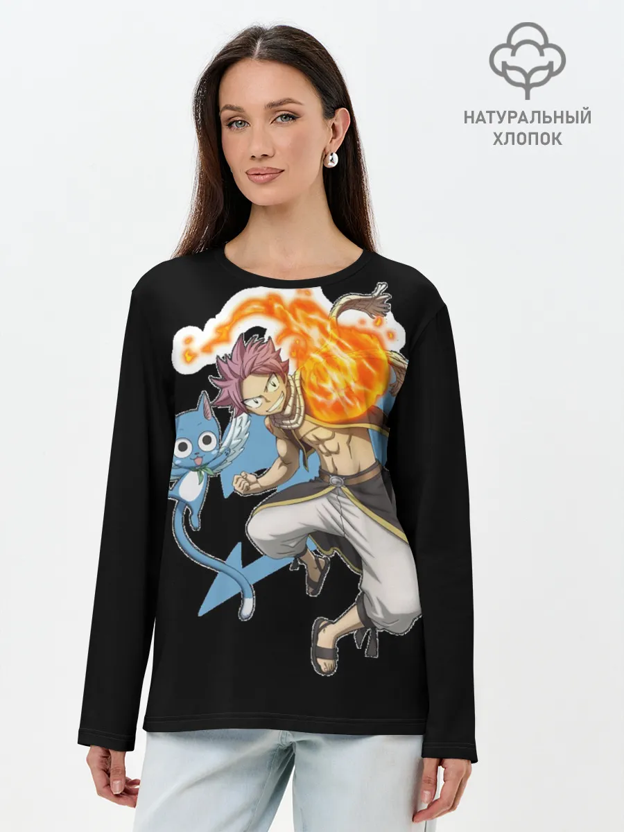 Лонгслив женский. Хлопок / Нацу и Хеппи из Хвоста Фей