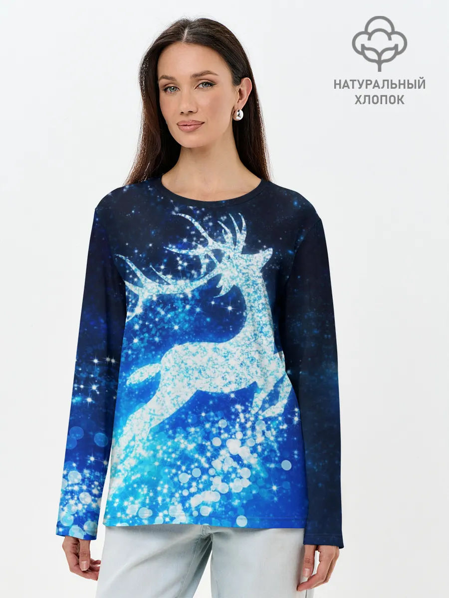 Лонгслив женский. Хлопок / Новогодний олень